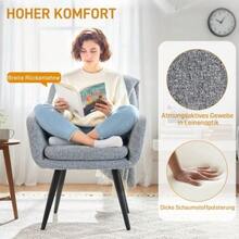 Modern Accent Chair, Upholstered Chair With Metal Legs, Linen Look, Light Grey - Light Gray - View 2
