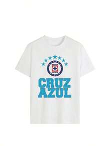 Women's Short-Sleeved T-Shirt, Round Neck, Loose Fit, Casual And Versatile, New CEMENTO CRUZ AZUL Print, Ideal As A Base Layer, Soft Fabric With Good Drape - 白色-2 - 查看 3
