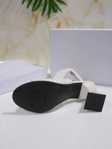 2026 Summer New Open-Back Woven Thick Heel Sandals For Women, Elegant Peep-Toe High Heel Sandals, Versatile Soft Bottom Non-Slip Pumps, Suitable For Commuting, Dating, Street, Vacation, Slip-On Design, Minimalist Chic Style, Multi-Color Options, Comfortable Thick Heel, Square Toe Shape, Woven Upper Adds Sophistication, Soft Material Fits Foot Closely, Non-Slip Outsole For Outings, A Must-Have Fashionable Item For Summer - White - View 8