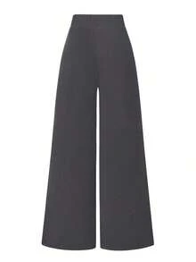 Pantalones anchos de cintura alta de unicolor de uso casual para mujeres - Gris Oscuro - Ver 2