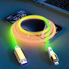 60W 超快充三合一 RGB 流光灯充电线，星光 LED 夜灯车载充电线，多接口通用 USB 数据线（适用于 Type-C 和 Micro USB 设备），车载氛围灯数据线 - 彩色 - 查看 5