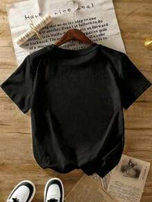 Women's Summer Clothing Set, Including A Short-Sleeved T-Shirt With A Heart Print And The Phrase "Love Always" Along With An Animal Design, Suitable For Everyday Wear, Casual Occasions, And Beach Vacations. Leisure - 黑色 - 查看 2