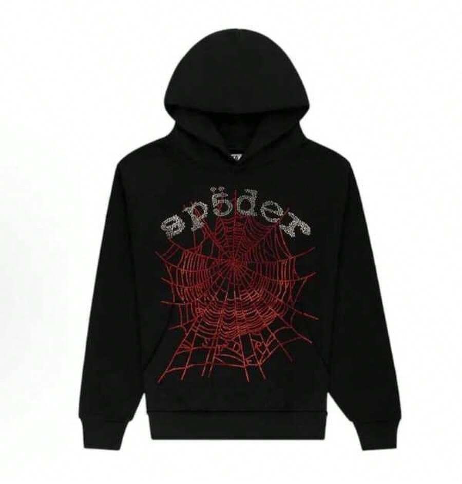 Hoodie- Hoodie Spider Print Streetwear Unisex Oversized ,Sweatshirt For Men Women,Essentials Hoodie,Men Hoodies,Ropa Deportiva Hombre,Brand,Katseye Merch,Summerween,Camping Outfits Women, Hoodie Loose Fit Crew Neck Long Sleeve Hoodie, Fall Fits For Airport(S-2XL) - Black - View 1