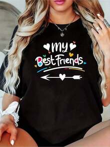 Women's Elegant Cotton T-Shirt With Geometric Print, Casual, Round Neck And Short Sleeves, Machine Washable, 100% Cotton. Women's Blouses/Shirt - 黑色 - 查看 1