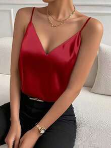 Camiseta sin mangas de unicolor, de estilo minimalista y casual, en color negro para verano - Rojo - Ver 4