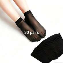 20 paires de chaussettes de cheville transparentes en maille de couleur unie décontractées - Noir - Voir 7