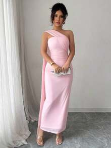 Vestido strapless y sin espalda elegante para mujer, uso para fiestas, ajustado a la cintura, para primavera y verano - Rosa - Ver 6