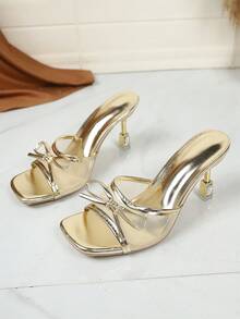 Summer New Square Toe High Heel Sandals, Mesh Breathable - Gold - View 3