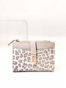 Classic Fashion Leopard Print Patchwork Short Wallet, Compact And Lightweight PU Wallet With Card Slots And Snap Closure - Apricot - View 9