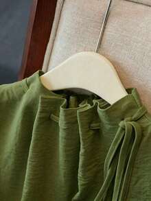 Blusa blanca elegante sin mangas, de cintura elástica y cuello suelto con cordón, de tejido texturizado, para mujer, para primavera/verano.Blusas y tops para mujer de cuello cerrado, blusas casuales y modernas para el verano - Verde - Ver 7