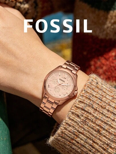  Reloj de mujer Fossil con esfera rosa de tres ojos de cuarzo - Un reloj cronógrafo de moda de acero inoxidable de alta gama, versátil para uso casual y formal, adecuado para el uso diario, la oficina y los fines de semana. Es el regalo perfecto para fiestas, esposas e hijas, adecuado para Navidad, Año Nuevo, cumpleaños o aniversarios.