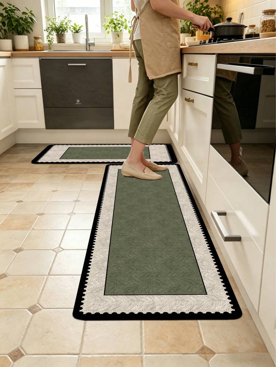1 pièce Tapis de cuisine en terre de diatomée, bordure beige avec bord ondulé noir, épaisseur 3,5 mm, absorbant, antidérapant, résistant à la saleté, tapis de sol décoratif pour la cuisine, la salle de bain, l'entrée, le salon, le couloir, tapis de porte antidérapant - Multicolore - Voir 1
