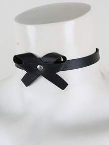 1 PC Cute & Edgy PU Leather Bow Choker For Women - Punk Style Adjustable Necklace With Metal Rivet, Perfect For Daily Wear, Music Festivals & Parties, Gothic Choker Accessory - Neck Ornament - View 4