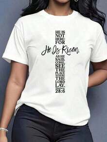 Camiseta de Pascua 100% Algodón Puro con Estampado Divertido "Él Ha Resucitado" y Cruz de Jesús, Estilo Mateo, para Mujer, Estilos Cómodos y Acogedores de Verano, Adecuada para el Uso Diario Casual de Mujeres. 2026 - Camiseta Unisex de Algodón de Manga Corta y Cuello Redondo, Estilo Vintage Urbano. Blusas para mujer. blusas.blusas casuales para dama. - Blanco - Ver 7