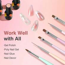 LANDOT 6pcs Nail Art Brush Set, Includes Nail Polish Brush, Nail Liner Brush, Nail Extension Gel Brush, Nail Builder Gel Brush And Multiple Sizes Dotting Pens, Suitable For DIY Nail Art Design And Painting - Cadet Blue - View 5