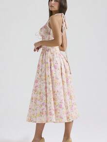 Vestido largo tirantes ajustable con estampado elegante estilo europeo - Rosa Pálido - Ver 7