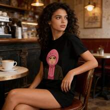 Tops para mujer Casual de Algodón de Manga Corta para Mujer K-De Mon Hun Ting con Estampado de Dibujos Animados, Cuello Redondo, Corte Regular, para Uso Diario, Linda de Moda Urbana de Verano, Ropa de Verano para Mujer, Ropa de Vacaciones para Mujer, Tops para Mujer, Tops y Conjuntos de Verano, Ropa de Verano, Regalos de Cumpleaños, Regalos para la Copa Mundial 2026 - Negro - Ver 6