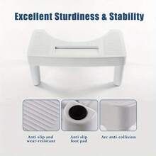 1pc Ergonomic Toilet Foot Stool, Anti-Slip Squatting Step Stool For Bathroom, Thickened Plastic Commode Stool - White - View 4