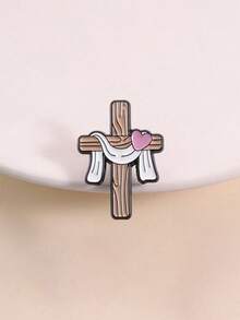 Gentle Heart Cross Enamel Badge, Christian Theme Badge, Elegant Brooch Accessory, Perfect Gift For Devout Believers - Multicolor - View 2