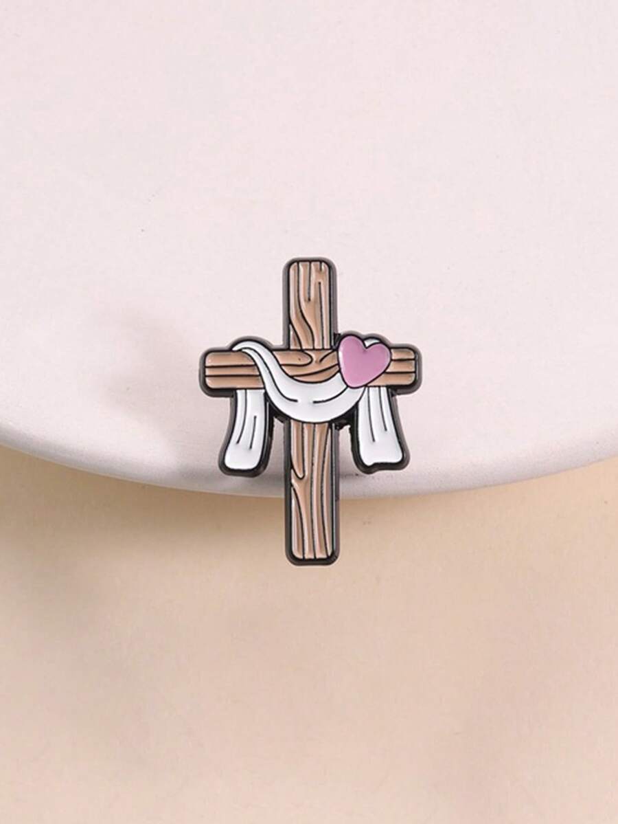 Gentle Heart Cross Enamel Badge, Christian Theme Badge, Elegant Brooch Accessory, Perfect Gift For Devout Believers
