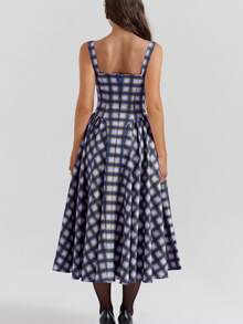 Vestido largo tirantes estilo vintage francés vestido elegante con estética paleta de colores - Azul - Ver 3