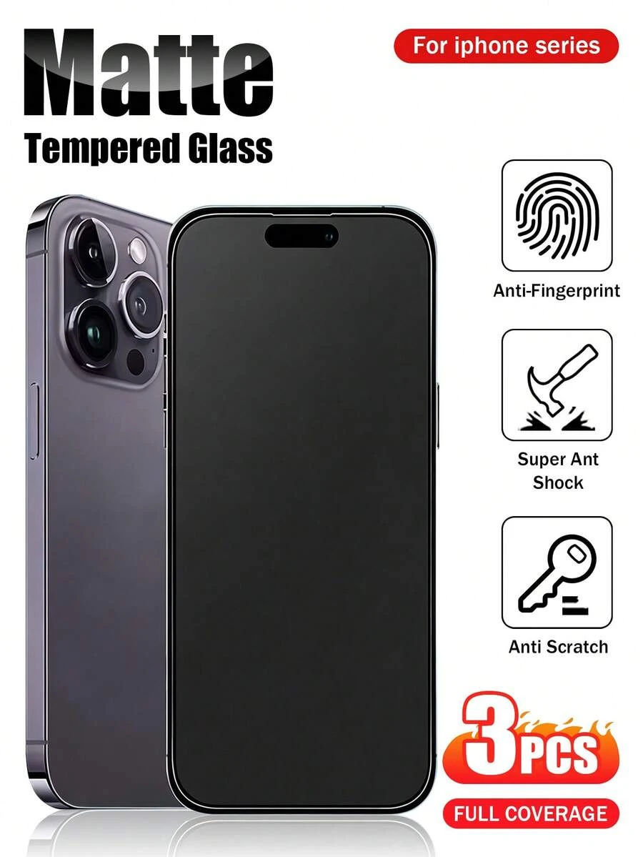 3pcs Matte Anti-Fingerprint Tempered Glass Screen Protector For IPhone 17/17 Plus/17 Pro/17 Pro Max, Frosted For Gaming - Clear - View 1