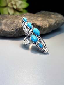 1pc Vintage Colorful Turquoise Women's Long Ring, Multiple Sizes Available - Multicolor - View 2