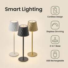 Lampe de table haute élégante à motif de diamant chaleureux LED, lampe de table rechargeable USB, avec base pointue à double usage, tête de lampe encastrable, texture métallique, ambiance de maison mode minimaliste, sensation de lumière confortable, luminosité réglable, convient pour la chambre, le salon, la table à manger, l'ambiance lumineuse du restaurant - Lampe de table haute + bouchon de bouteille - Voir 3