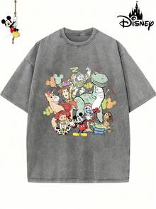 Men's Disney Washed Toy Story Characters Tee, Retro Print, Loose Fit, Premium Cotton. - Grey - View 3