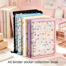 6 Colors A5 PVC Photocard Binder Holographic Heart Clear Photo Album Sticker Organizer Book With Zipper 6-Ring Loose Leaf Collect Book - A5 - View 1