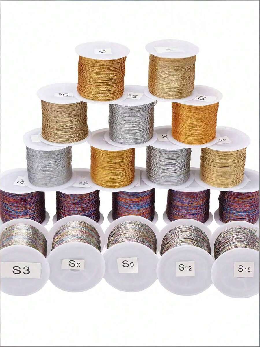 Cuerda trenzada de hilo de oro y plata, línea de hilo de oro, línea envuelta en borlas, material de cordón hecho a mano con cuentas, cuerda de collar de colgante, adecuada para la fabricación de joyas, collares, cuentas y manualidades, no elástica - Hilos de oro y plata - Ver 1