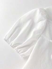 Blusa con volantes y mangas abullonadas con lazo en la parte delantera - Blanco - Ver 4