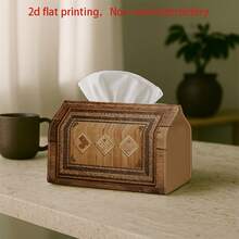 1 pieza Caja de pañuelos con impresión 2D sin bordado, con marco de madera lujoso y decoración geométrica, caja de almacenamiento adecuada para decoración del hogar, cocina, sala de estar, coche - Caja de pañuelos ideal como regalo - Multicolor - Ver 7