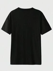Camiseta con Estampado de Carta de Amor, Manga Corta, Cuello Redondo, Estilo Casual, Ropa de Mujer para Primavera y Verano. Camiseta de Algodón. - Negro - Ver 3