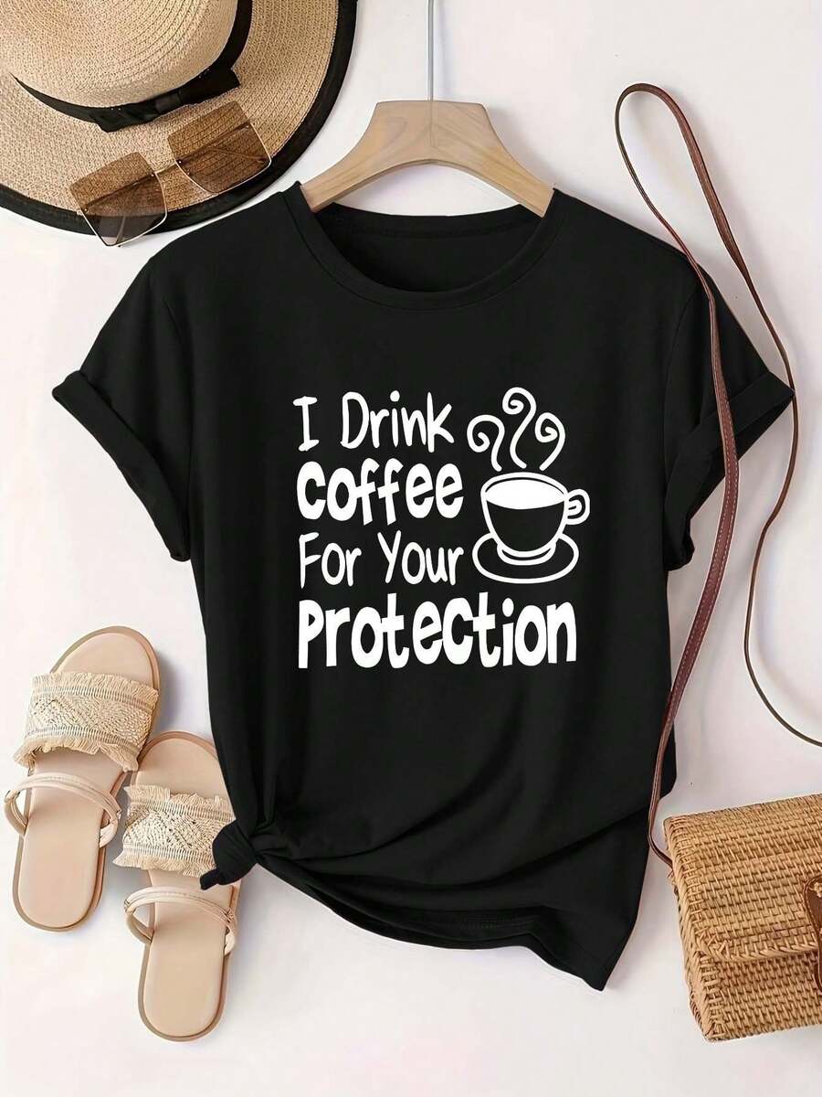 Talla Grande - Talla Grande - Camiseta de Café Oversize para Mujer 0-8XL | Camiseta Casual de Manga Corta con Cuello Redondo en Color Granate y Multicolor con Estampado de Taza de Café, Regalo Drtido para Amantes del Café, Tejido Elástico Medio, Cuello Redondo, Ropa Casual para Todas las Estaciones