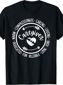 Talla Grande, Talla Grande - Camiseta de Cuidado para Mujeres Talla Grande - Diseño de Corazón y Corona de Laurel con Palabras Compasivas, Des, Leales, Confiables, Drtidas, Cariñosas, Amorosas, Solidarias, Desinteress, Fuertes, Inspiradoras y Motivadoras - Cuello Redondo de 180g de - Negro - Ver 2