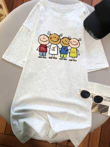 Camiseta de Manga Corta para Mujer - Diseño Holgado con Estampado de Dibujos Animados #3333 - Blanco - Ver 5