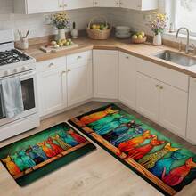 1pc Cat Pattern Printed Linen Kitchen Rug, Doormat, Bath Mat, Hallway Mat, 3D Printed Rectangle Carpet For Living Room, Bedroom, Corridor, Bathroom, Laundry Room - Polyester Rug For Indoor And Outdoor Home Decor - Multicolor - View 2