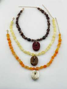1 hoặc 3 chiếc vòng cổ mặt dây chuyền lớn in hoa màu trắng/đỏ/nâu phong cách Bohemian, vòng cổ dây bện thủ công với mặt dây chuyền màu sắc lấy cảm hứng từ nàng tiên cá, nhiều kiểu dáng để lựa chọn, phù hợp cho các quý cô thời trang, hoàn hảo và quyến rũ để đeo trong kỳ nghỉ, tiệc tùng, đi biển. - Nhiều màu - Xem 13