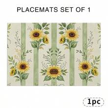 A Complete Set Of Daily Sunflower, Green Leaf, Green Checkered, And Striped Patterned Placemats, Suitable For Spring, Summer, Autumn, And Winter. It Adopts A Multi-Color Pattern Design And Is Woven From 100% Polyester Fiber. The Size Is 12 * 18 Inches And Can Be Machine Washed With Polyester Placemats. Heat Resistant, Stain Resistant, Waterproof, Easy To Clean, Suitable For Dining Tables, Holiday Party Decorations, Desktop Protection, Kitchen And Living Room Decorations, And Daily Use. - Multicolor - View 12