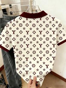 Camiseta de manga corta con media cremallera y estampado de letras casual para mujer, de verano - Multicolor - Ver 2