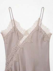 Seelio Nuevo Top de estilo lencería sexy con decoración de encaje, estilo europeo y americano, para mujer, color negro, para verano - Caqui - Ver 3