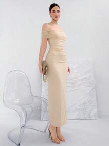 YHHAloruh Vestido de punto de unicolor elegante con hombros descubiertos para ocasiones formalesYHH - Blanco 2 - Ver 4