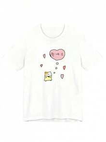 Colección Primavera/Verano 2026, Camiseta Casual Elegante de ujer con Estampado de Dibujos Animados de etras Perfect Couple, anga Corta, Adecuada para el Verano, Tejido TranspirableRopa diaria para chicas dulces o estudiantes ,Ropa fresca y sin sudor en verano,Traje de fiesta elegante,T-shirt para damas elegantes,Blusas adecuadas para mujeres con curva, - Blanco - Ver 8
