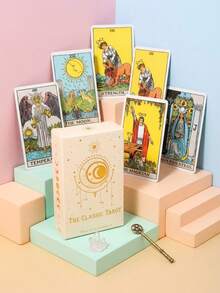POKOJA LAND 78 Card Classic Tarot Card Beginner's Guide, Portable Fortune Telling Game Halloween Thanksgiving Gift, Game Gift, Paper Guide - Champagne - View 2