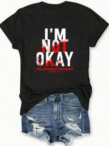 I Highly Recommend The "I'm Not Okay" Women's T-Shirt. It's A Casual, Short-Sleeved Summer Tee, Machine Washable, And Perfect For Vacations, Streetwear, And Sports. | Juneteenth, Father's Day, And The 4th Of July: Easy-To-Match Outfits - 黑色 - 查看 8
