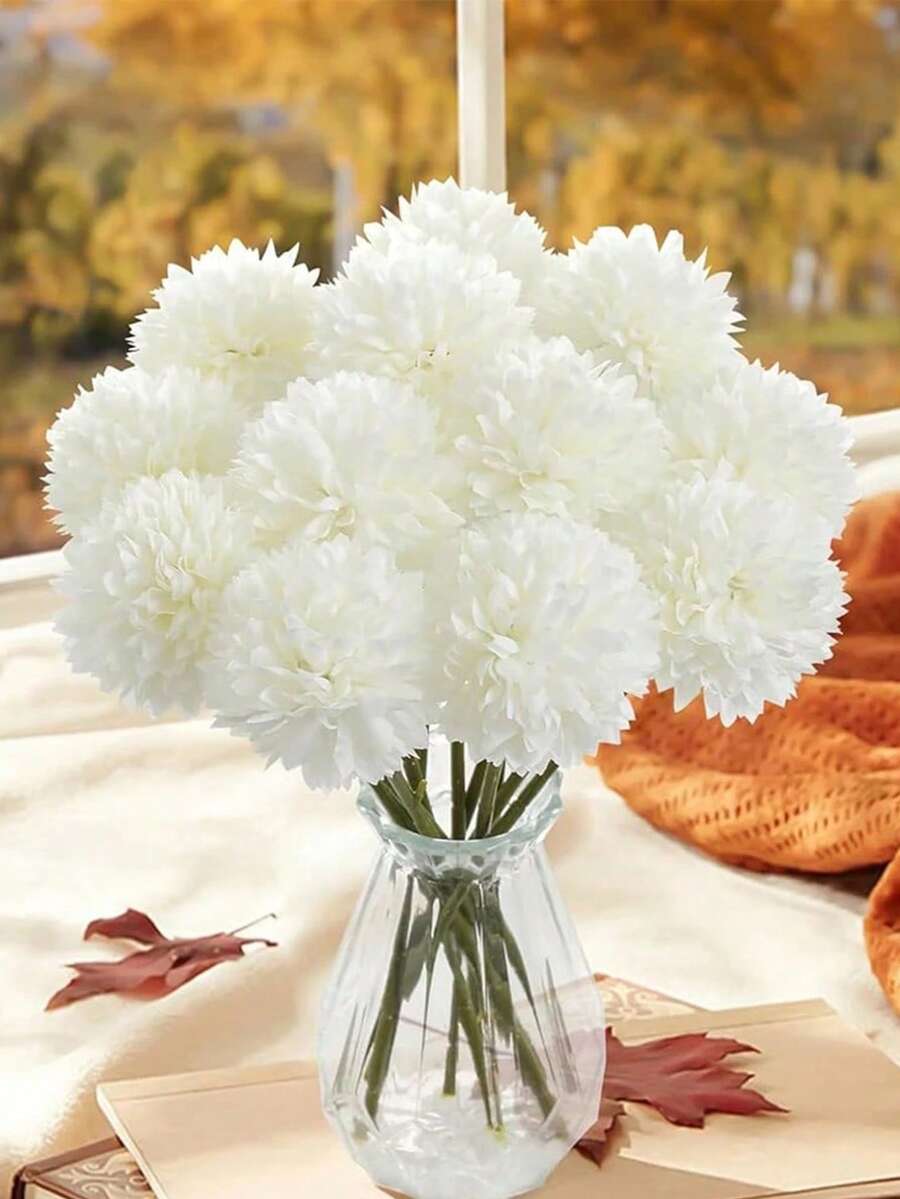1/3个白色人造菊花球，蒲公英绣球花束，婚礼装饰，家居花瓶，摆件，餐厅，客厅，卧室，办公室，咖啡厅，床头花艺，新娘捧花，手腕花，胸花，生日派对装饰材料，新年情人节礼物 - 彩色 - 查看 1