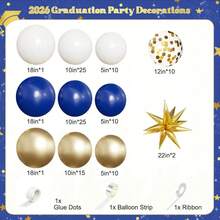 Kit de guirnalda de arco de globos con baño de oro blanco y azul marino 115 piezas, confeti de estrellas de papel de aluminio, globos de látex para decoración de fiesta de graduación 2026 ideal para ceremonia de graduación de escuela secundaria, universidad, aula, decoración de pared del hogar, celebración de la clase graduada - multicolor - Ver 5
