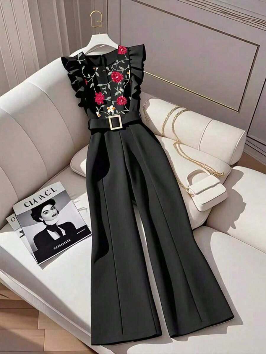 Mono de mujer con mangas cortas', 'translate_es':'Mono estampado de retazos de mujer - Negro - Ver 1