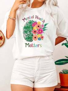 Playera minimalista moderna 100% algodón Mental Health Matters, Camiseta de Salud Mental, Sudadera de Psicólogo Escolar, Sudadera con Capucha Inspiradora, Concientización sobre Salud Mental, Camiseta con Diseño de Cerebro, Camisetas de Verano para Mujer, Camisetas Gráficas Estampadas de Gran Tamaño 100% Algodón para Mujer, Camiseta Casual de Cuello Redondo y Manga Corta, 1 pieza, Camiseta de Moda, Regalo de Halloween, Regalo de Navidad - Blanco 001 - Ver 6